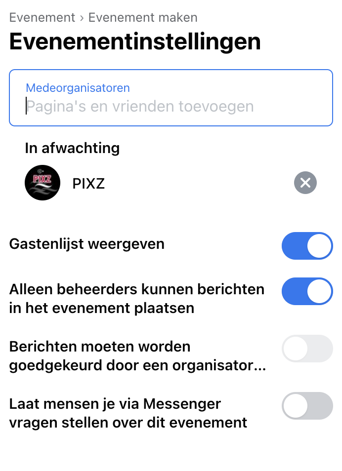 Evenement instellingen betaalde events Facebook
