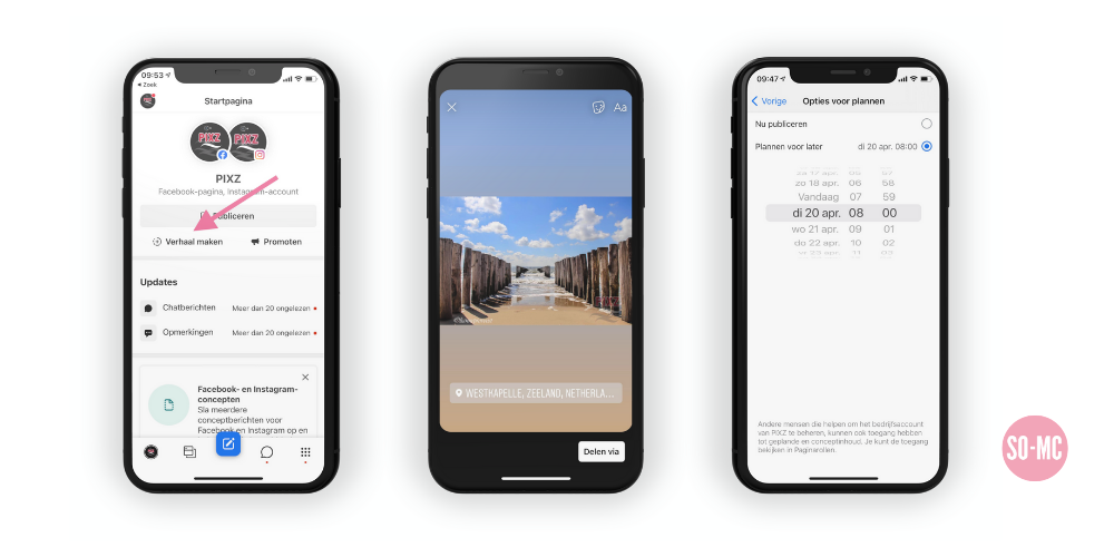Facebook en Instagram stories inplannen 
