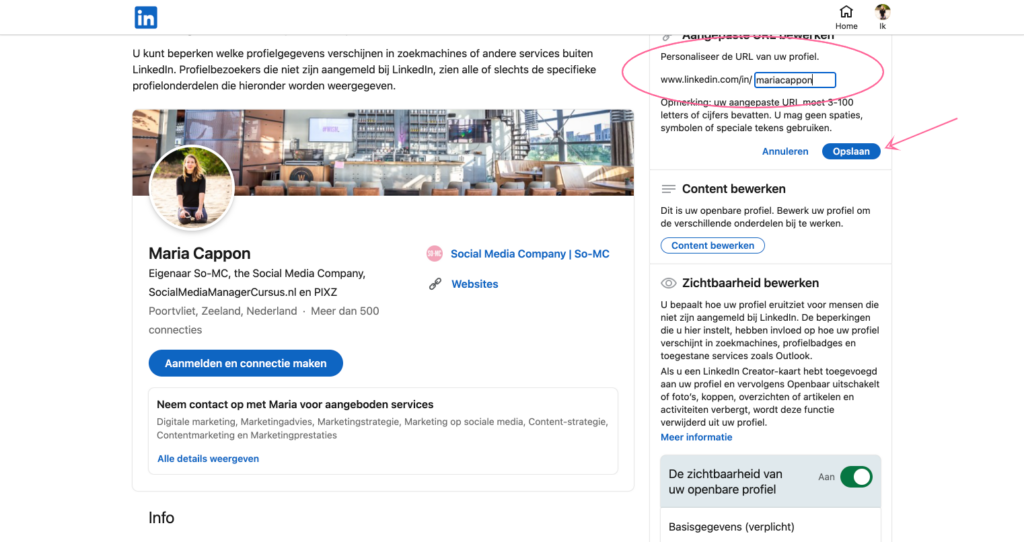 Zichtbare URL aanpassen op LinkedIn | Personal Branding