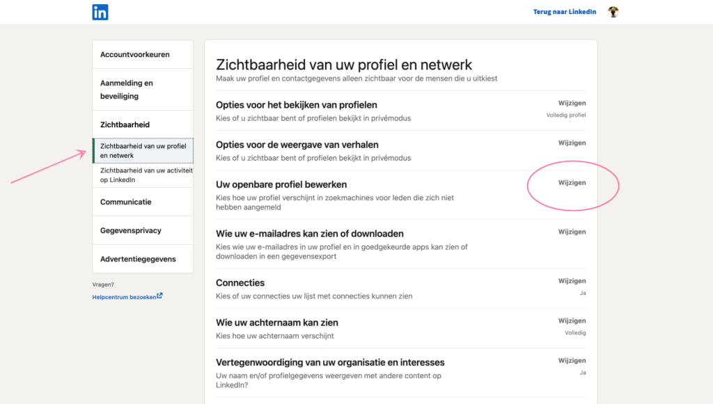 Zichtbare URL bewerken LinkedIN