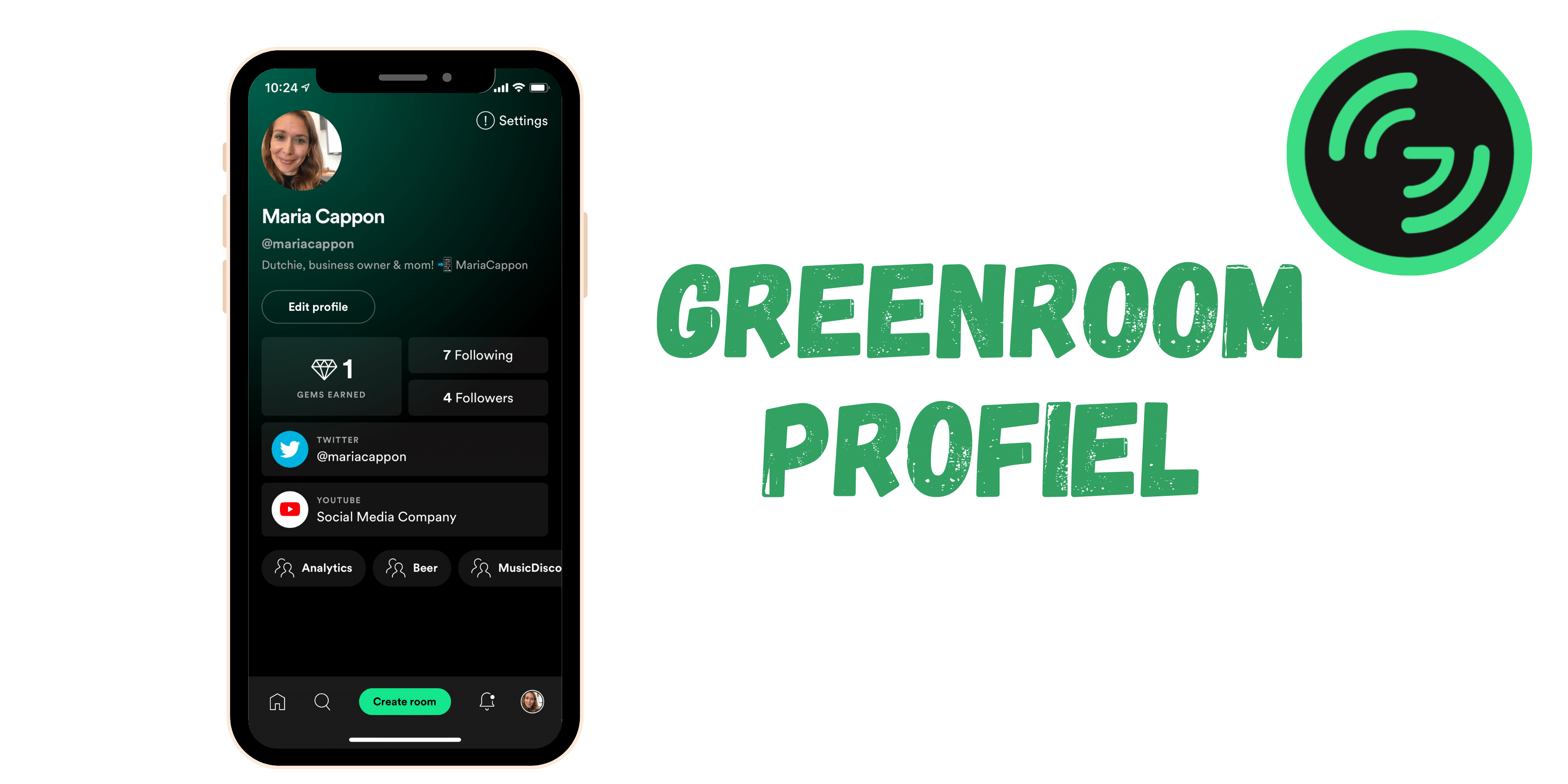 Greenroom profiel & gems