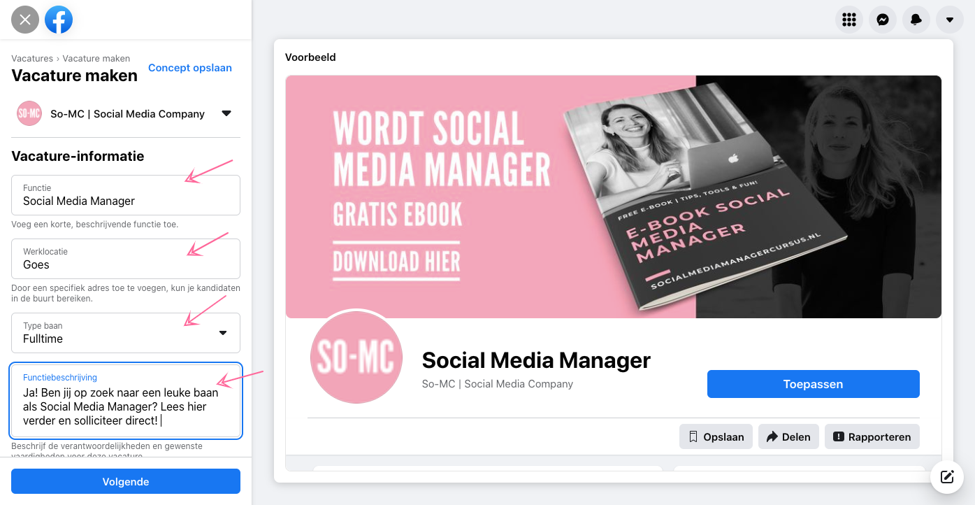 Vacature posten op Facebook Jobs