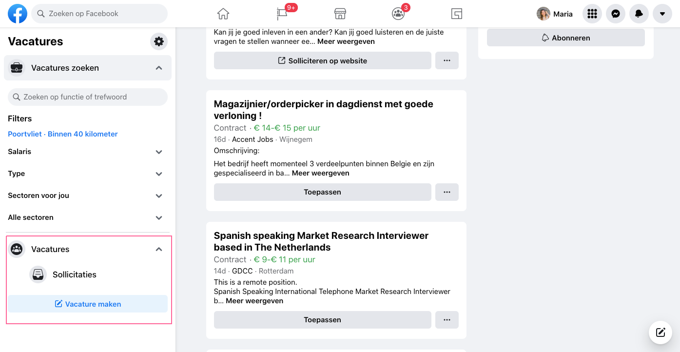 Vacature posten op Facebook Jobs
