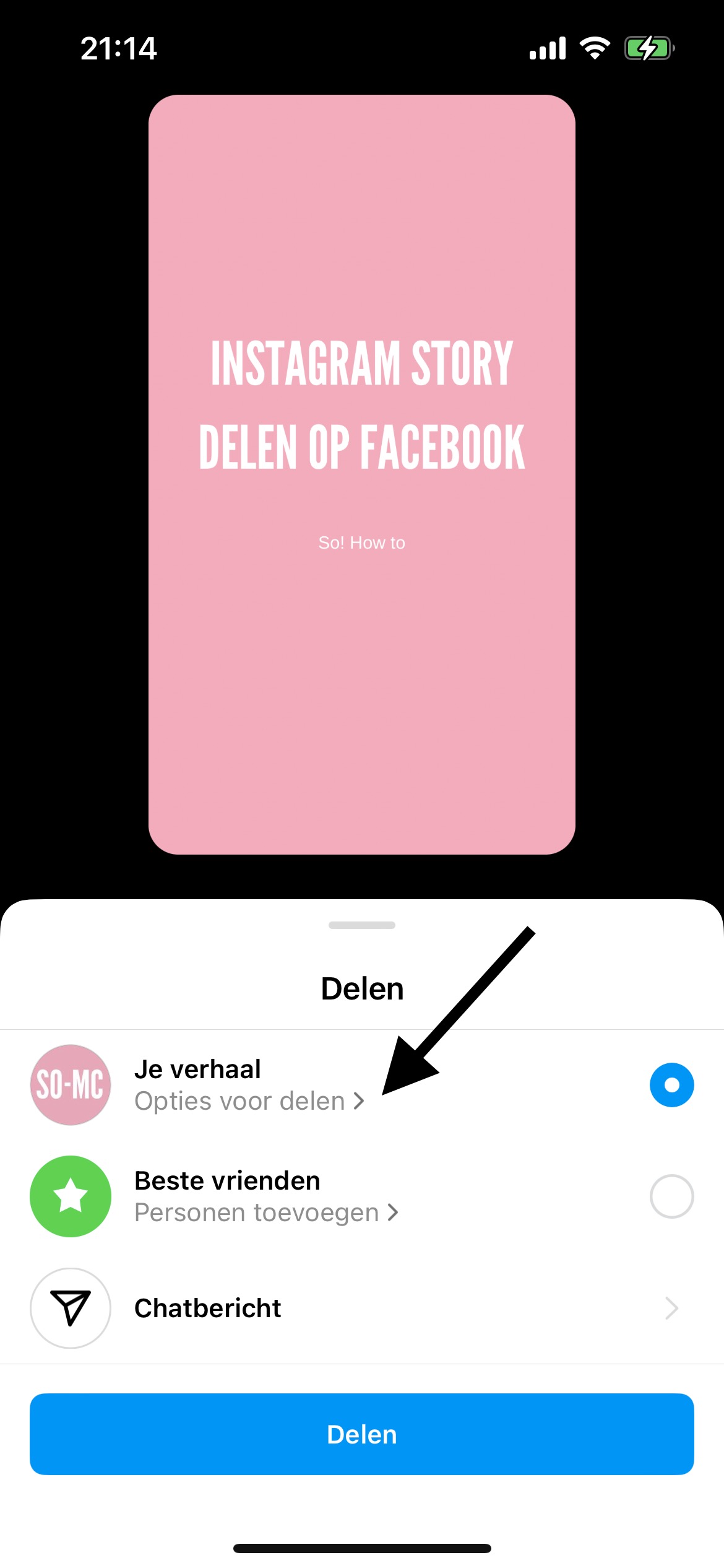 Instagram Story koppelen aan Facebook Story