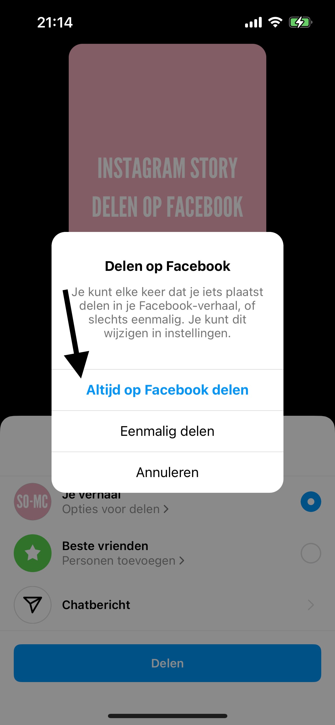 Instagram Story koppelen aan Facebook Story