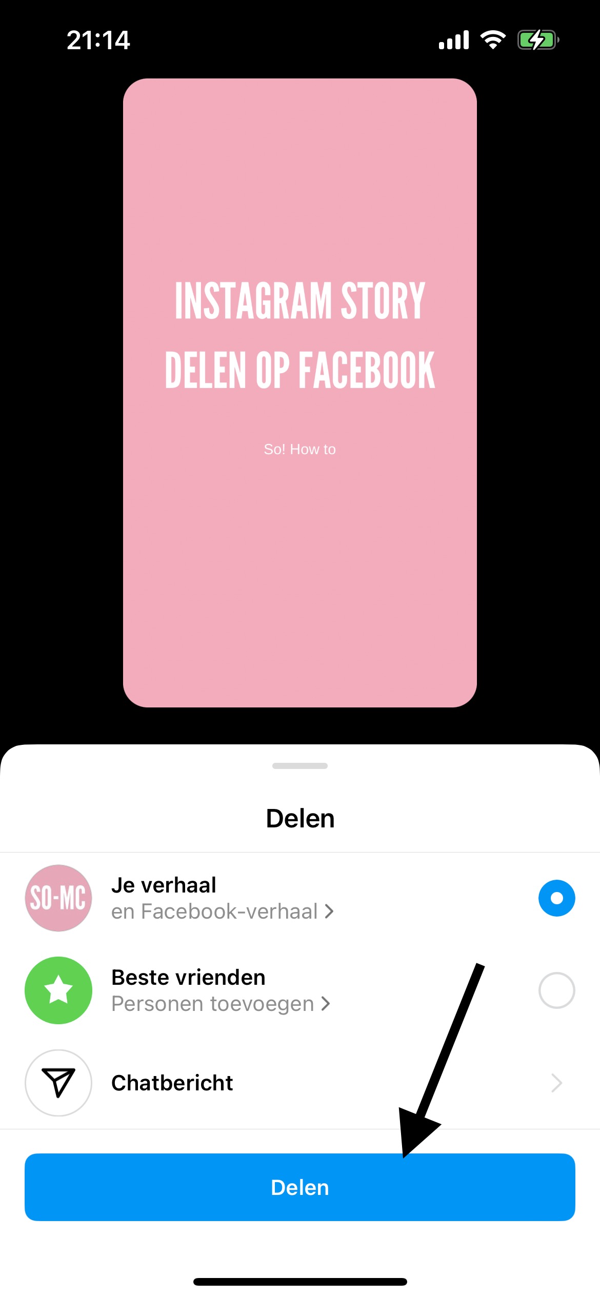 Instagram Story koppelen aan Facebook Story