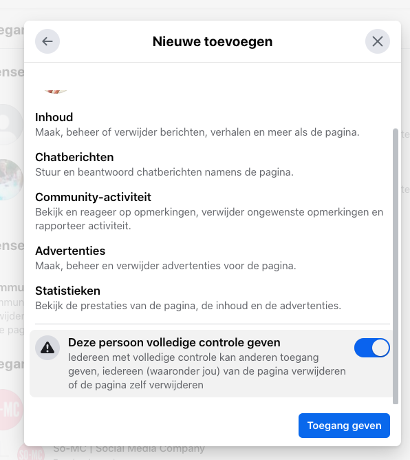 Nieuwe pagina beheerder toevoegen Meta Business Suite