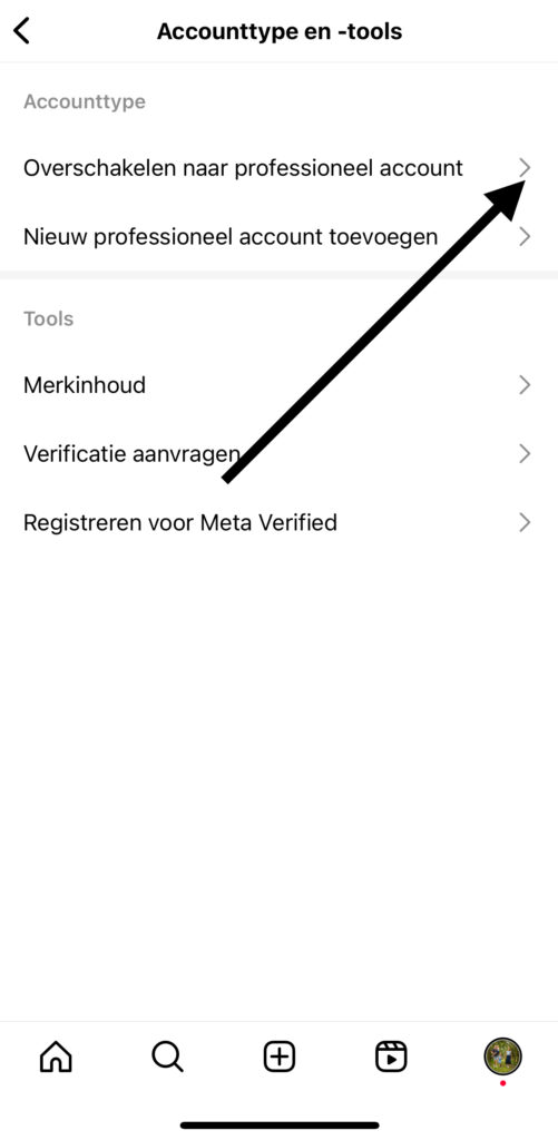 Instagram account overzetten naar business account