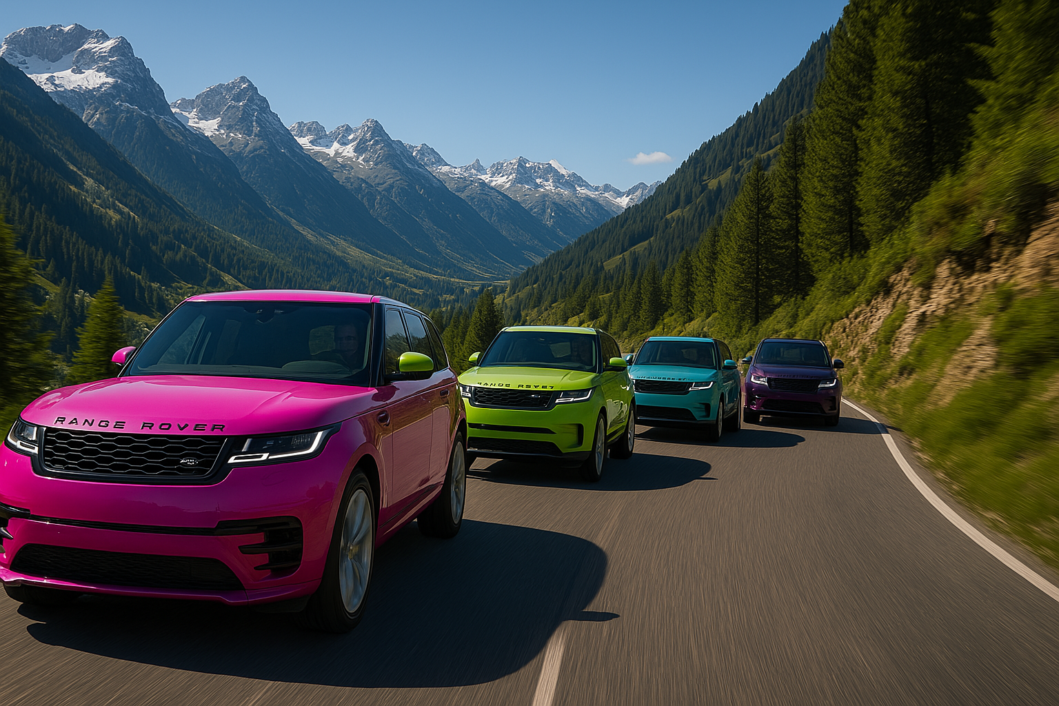 Range Rovers in een rijtje gemaakt door ChatGPT-4o