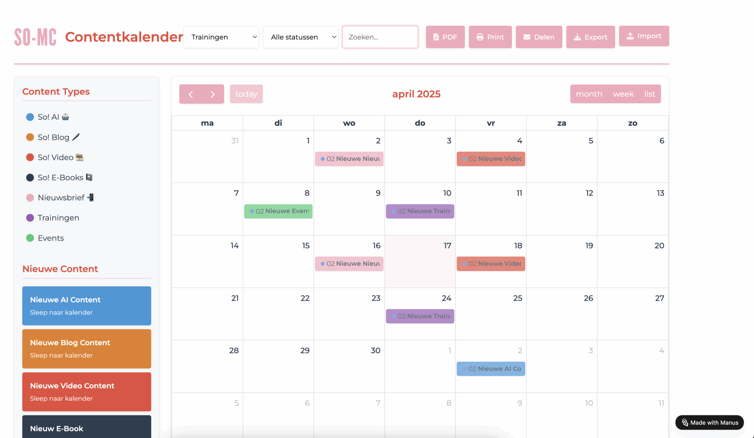 Dashboard met Manus AI Interactieve contentkalender maken met Manus AI